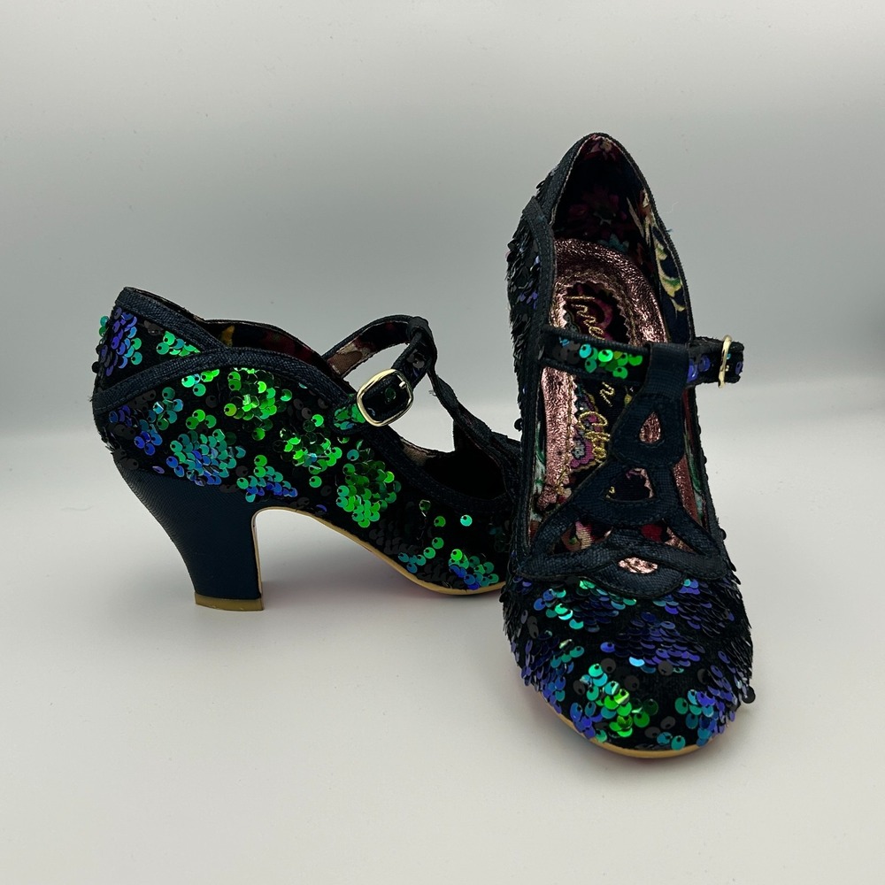 Irregular Choice Green Blue Sequin Party Heels Holiday Christmas Mermaid Oz -6.5 - Picture 4 of 16